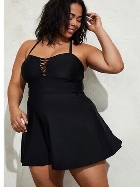 torrid long lattice Crisscross peplum Long Swim Dress - Black Size 00